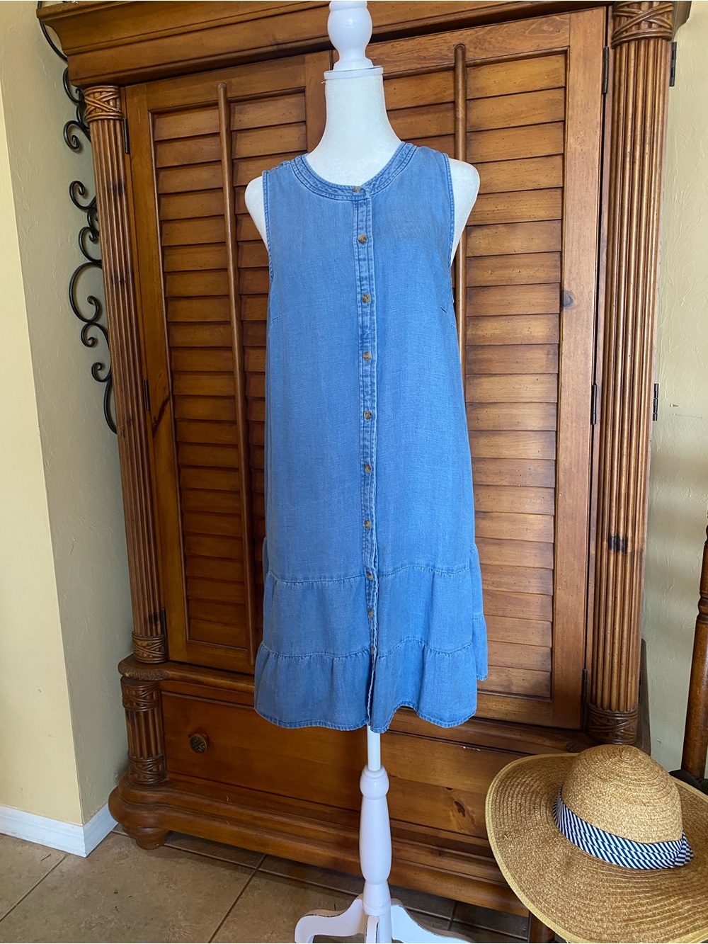 LOFT Chambray Button-Front Dress - Light Blue